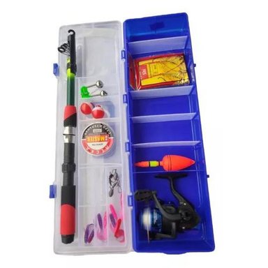 SET DE PESCA CON CAÑA TELESCÓPICA, CARRETE Y ACCESORIOS AZUL - 4