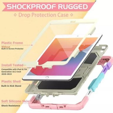 MICA Y FUNDA PARA IPAD 10.2 (8, 9 Y 7 GENERACIÓN), USO RUDO, CORREA MULTICOLOR - 3