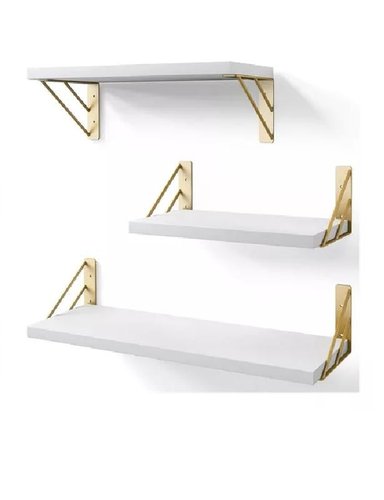 REPISAS FLOTANTES DE MADERA MULTIPROPÓSITO KIT 3 BLANCO CON DORADO - 2