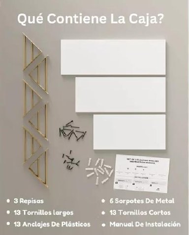 REPISAS FLOTANTES DE MADERA MULTIPROPÓSITO KIT 3 BLANCO CON DORADO - 4