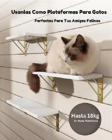 REPISAS FLOTANTES DE MADERA MULTIPROPÓSITO KIT 3 BLANCO CON DORADO - 5