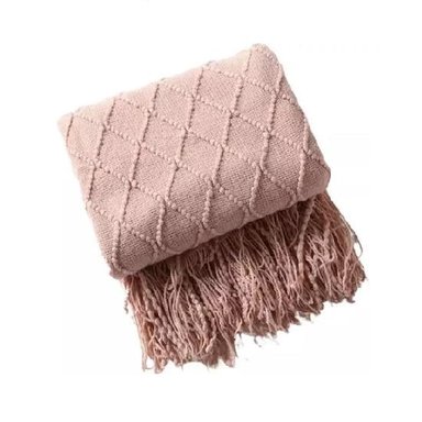 MANTA DECORATIVA TEJIDA PARA SILLÓN, PIECERA O CAMA COLOR ROSA - 1