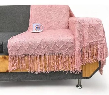 MANTA DECORATIVA TEJIDA PARA SILLÓN, PIECERA O CAMA COLOR ROSA - 2