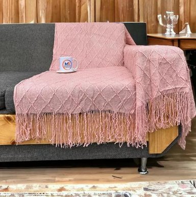 MANTA DECORATIVA TEJIDA PARA SILLÓN, PIECERA O CAMA COLOR ROSA - 4