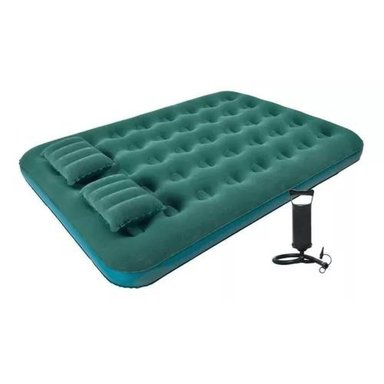 COLCHÓN INFLABLE DOBLE KLIMBER, + INFLADOR + 2 ALMOHADAS, COLOR VERDE - 1