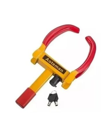 TRABA RUEDA ANTIRROBO PARA AUTO Y MOTO, AJUSTABLE, COLOR AMARILLO - 1