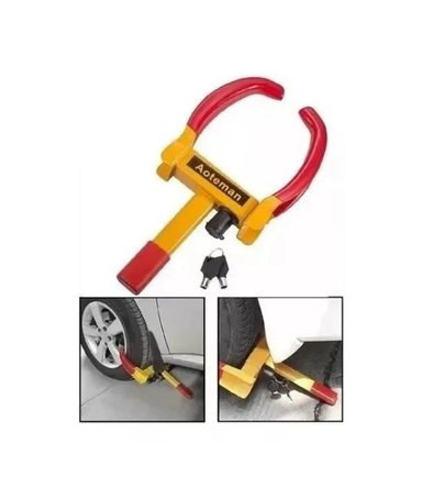 TRABA RUEDA ANTIRROBO PARA AUTO Y MOTO, AJUSTABLE, COLOR AMARILLO - 2