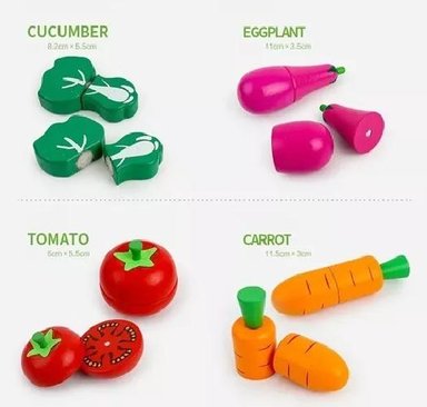 SET CORTA FRUTAS Y VERDURAS MADERA CON IMÁN, JUEGO 17 PIEZAS MULTICOLOR - 3