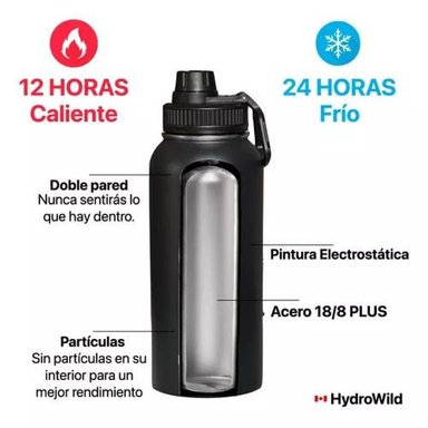 BOTELLA TÉRMICA DE 1 LITRO, INOXIDABLE, HYDROWILD, 1000 ML, CON TAPAS, COLOR CELESTE - 5