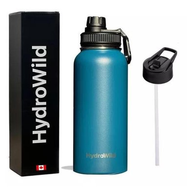 BOTELLA TÉRMICA DE 1 LITRO, INOXIDABLE, HYDROWILD, 1000 ML, CON TAPAS, COLOR AZULINO - 1
