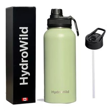 BOTELLA TÉRMICA DE 1 LITRO, INOXIDABLE, HYDROWILD, 1000 ML, CON TAPAS, COLOR LIMÓN VERDE - 1