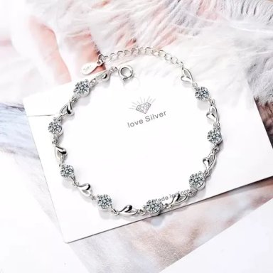 PULSERA PLATA 925 CRISTALES CORAZON FINO - 2