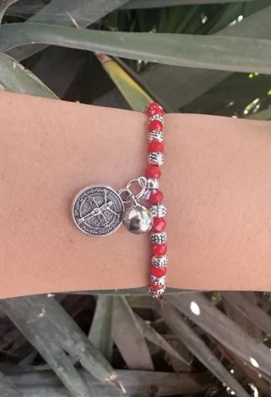 PULSERA SAN BENITO CRISTALES ROJOS PROTECCION - 4