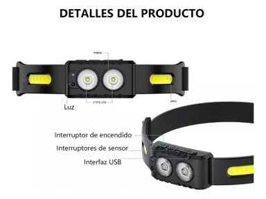 LINTERNA FRONTAL LED RECARGABLE CON SENSOR CINTA AJUSTABLE - 1