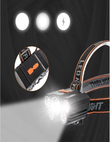 LINTERNA DE CABEZA FRONTAL 5 LEDS RECARGABLE USB 4 TIEMPOS BLANCO NEGRO - 3