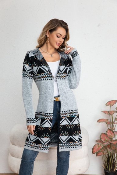 SWEATER LARGO TAPADO TIPO CARDIGAN MUJER ABRIGO ETNICO TENDENCIA 7011 - 1