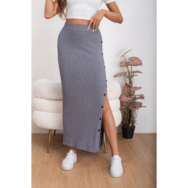 FALDA LARGA ACANALADA MUJER BOTONES ELASTICADA 5061 - 3