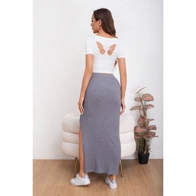 FALDA LARGA ACANALADA MUJER BOTONES ELASTICADA 5061 - 4
