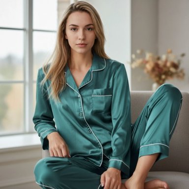 PIJAMA MUJER SATINADO 2 PIEZAS MANGA LARGA BOTONES COLORES 038 - 2