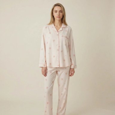 PIJAMA MUJER MANGA LARGA BOTONES DISEÑOS COLORES 107 - 1