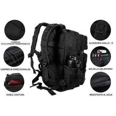MOCHILA TACTICA DEPORTIVA 45L ALPHA EN COLOR NEGRO TITANFIT - 8