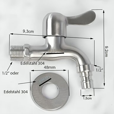 GRIFO DE ACERO INOXIDABLE, LLAVE DE PASO 1/2 - 3