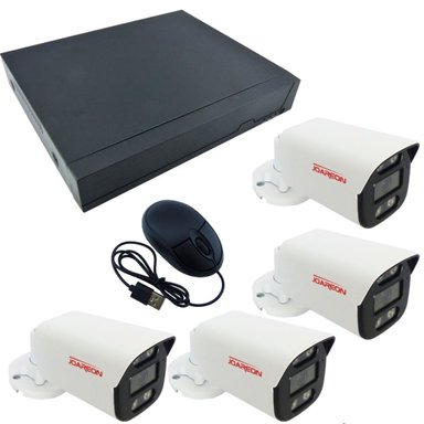 KIT COMPLETO NVR POE Y 4 CAMARAS DE METAL CON CABLE, TRANSFORMADOR Y MOUSE - 1