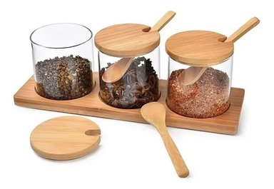 SET 3 CANISTER BAMBOO CON BANDEJA GLASSO - 3