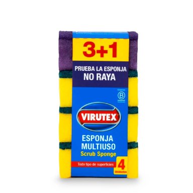 PACK X 4 ESPONJA LISA CLASICA 4 UNIDADES- VIRUTEX - 1