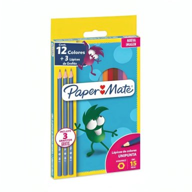 PACK 4 LAPICES 12 COLORES HEXAGONAL+ 3 LAPICES GRAFITOS PAPER MATE - 3