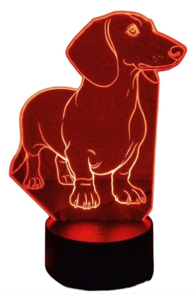 LAMPARA ILUSION 3D PERRO SALCHICHA (DACHSHUND) DE 7 COLORES - 3