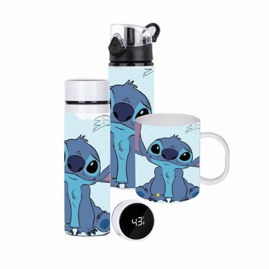 SET DE ALMACENAMIENTO DE BEBIDAS TERMO, BOTELLA Y TAZÓN STITCH  DIBUJO ANIMADO - 1