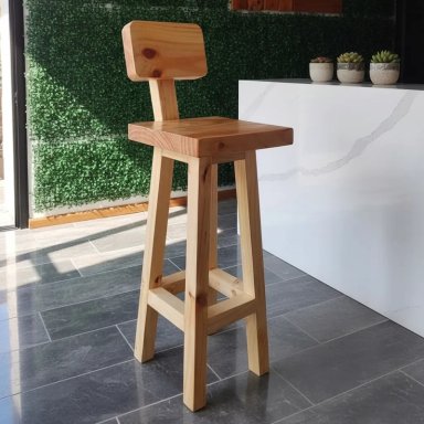 PISO O TABURETE MAPU, DE MADERA CON RESPALDO PARA BAR O COCINA VITRIFICADO - 1