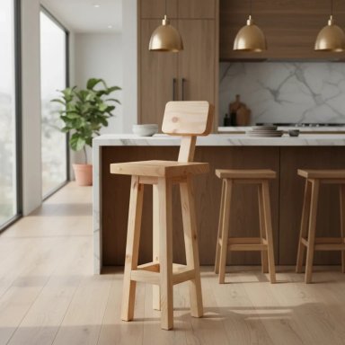 PISO O TABURETE MAPU, DE MADERA CON RESPALDO PARA BAR O COCINA VITRIFICADO - 2
