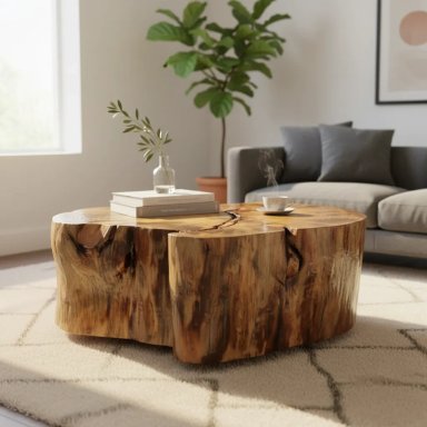 MESA DE CENTRO TRONCO REAL NATURAL RUSTICO - 2