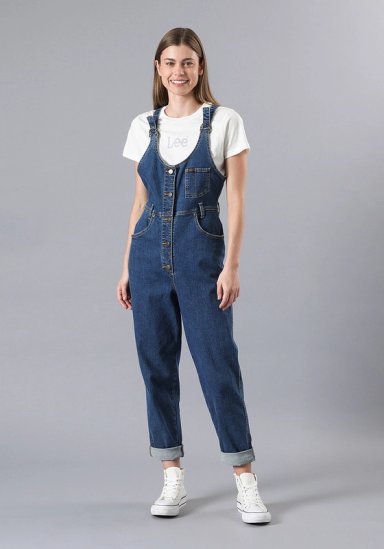 JARDINERA RELAXED FIT MOM BIB AZUL MEDIO - 1