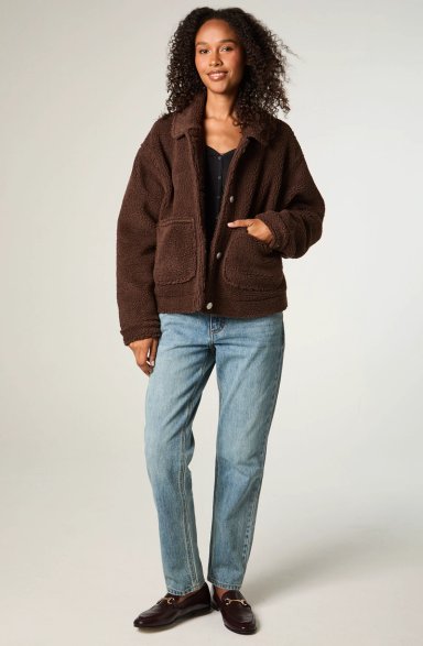 CHAQUETA MUJER CROP CHOCOLATE SHERPA - 2