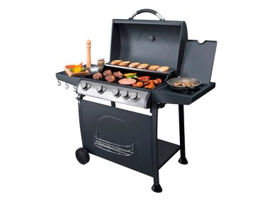 PARRILLA A GAS BBQ GRILL INDIANA 4 QUEMADORES + QUEMADOR LATERAL NEGRO - 4