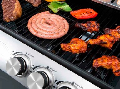 PARRILLA A GAS BBQ GRILL INDIANA 4 QUEMADORES + QUEMADOR LATERAL NEGRO - 8