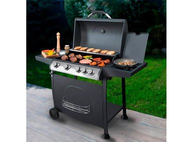 PARRILLA A GAS BBQ GRILL INDIANA 4 QUEMADORES + QUEMADOR LATERAL NEGRO - 10