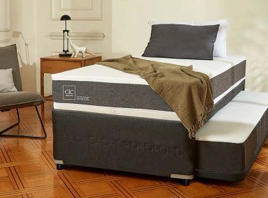 JUEGO DE DORMITORIO CIC CAMA DIVAN NEW ORTOPEDIC BLACK 1.5 PLAZAS GRIS + SET ENIO - 6