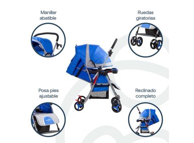 COCHE PASEO BEBE CUNA TWISTER SX AZUL BEBESIT - 4