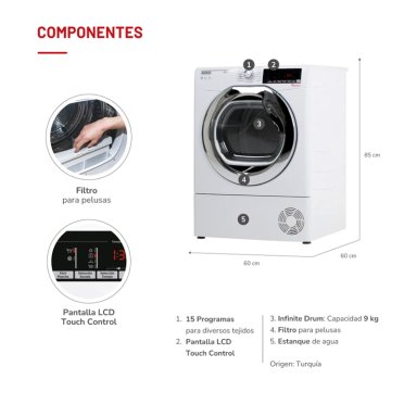 SECADORA DE ROPA POR CONDENSACION THOMAS TH-D9KC 9KG BLANCO - 6