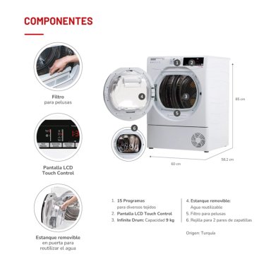 SECADORA DE ROPA BOMBA DE CALOR THOMAS TH-D9KCBC 9KG BLANCO - 6
