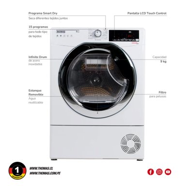 SECADORA DE ROPA BOMBA DE CALOR THOMAS TH-D9KCBC 9KG BLANCO - 7