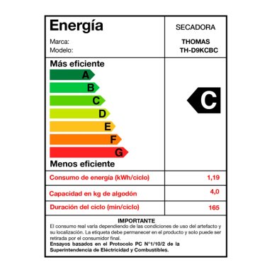 SECADORA DE ROPA BOMBA DE CALOR THOMAS TH-D9KCBC 9KG BLANCO - 8