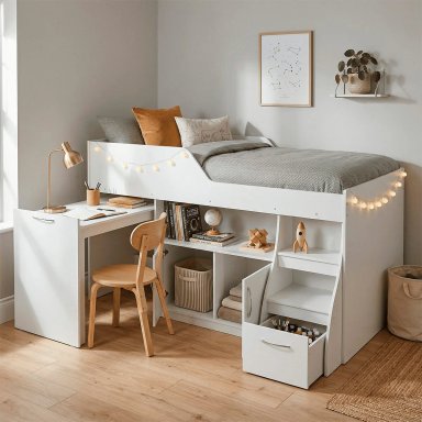 SET CAMA NIDO RIPLEY HOME 1.5 PLAZAS BLANCO + ESCRITORIO RETRACTIL OFF - 1