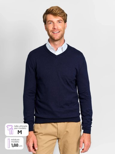 SWEATER HOMBRE CACHAREL ALGODÓN CUELLO EN V - 1