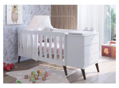CUNA KIDSCOOL CON CAJONERA ENCANTO MADERA BLANCO - 2