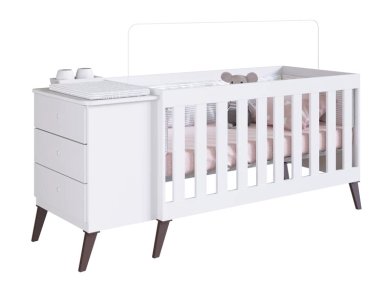 CUNA KIDSCOOL CON CAJONERA ENCANTO MADERA BLANCO - 1